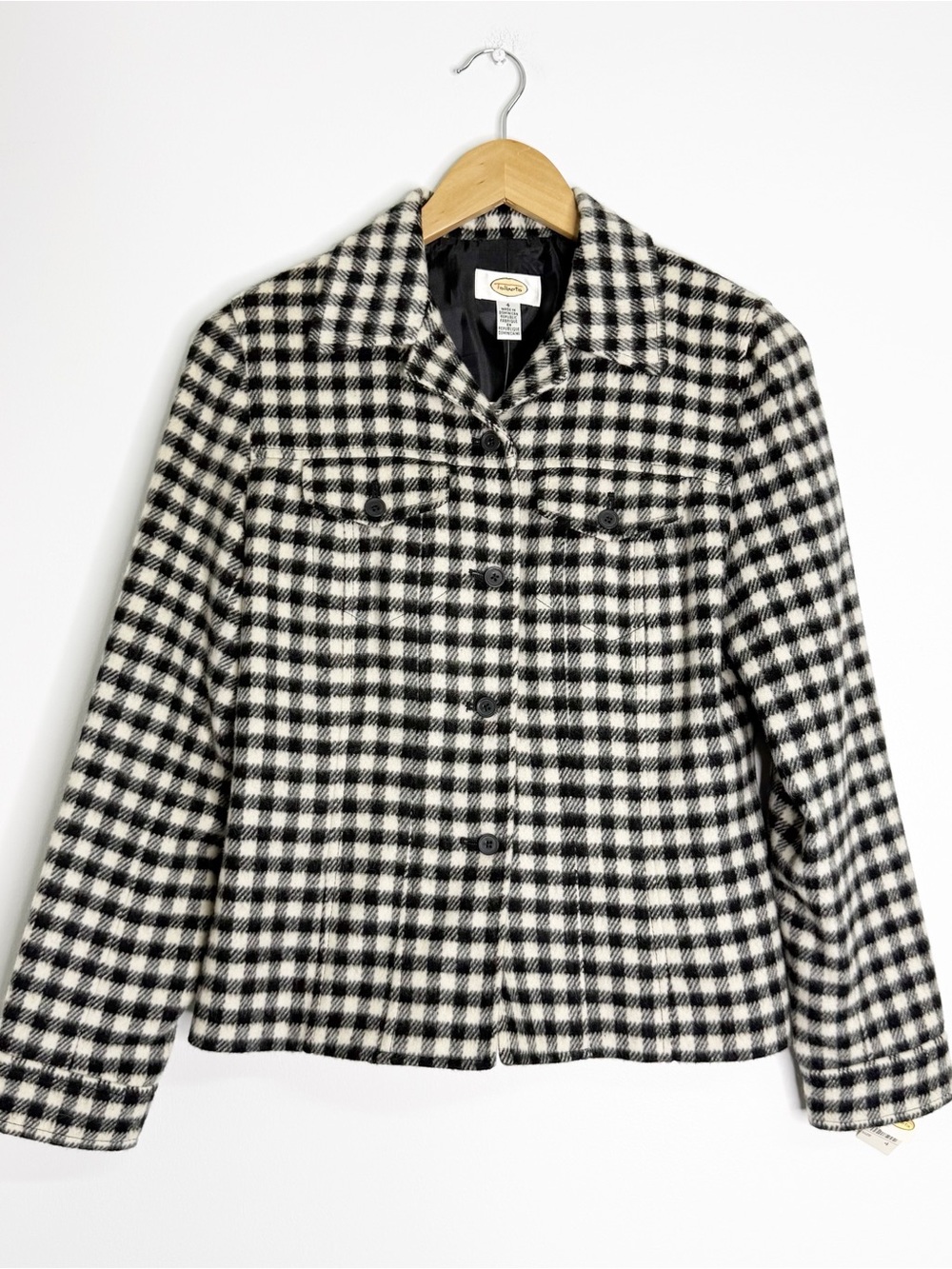 Talbots Vintage Wool Blend Plaid Jacket Women’s Size 4 NWT Black White